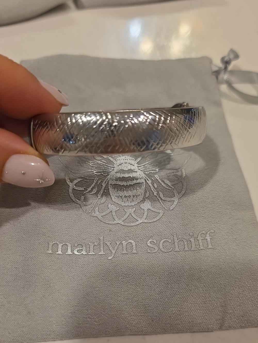 Marlyn Schiff Silver Textured Cuff Watch Bracelet